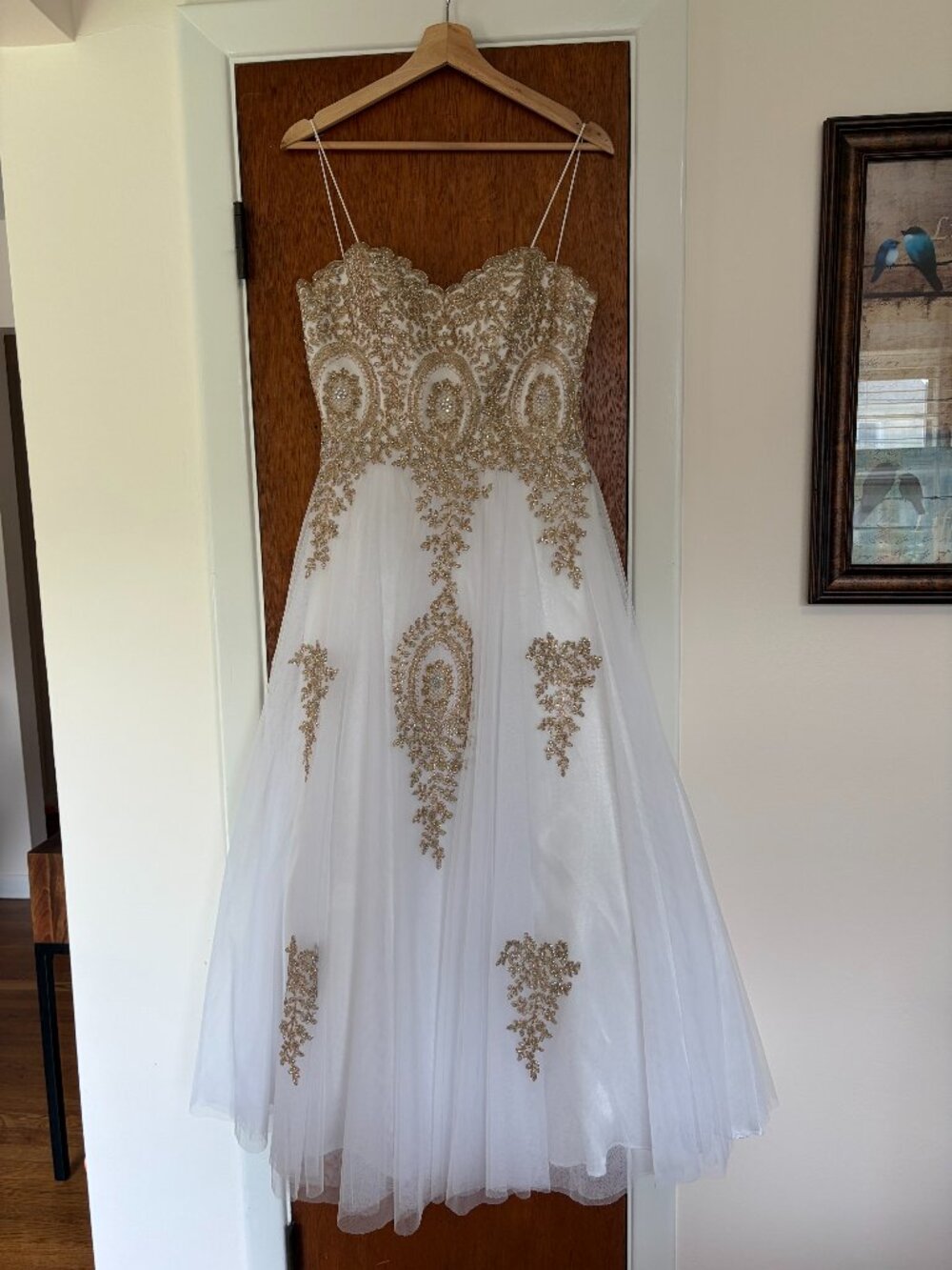 TLC SAY YES WHITE AND GOLD BEADED GOWN-LIGHTLY WORN